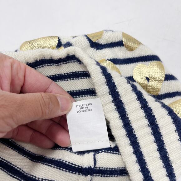 Crewcuts Girls S/M Cream Blue Gold Foil Striped Leopard Beanie Hat Wool Cashmere - Picture 8 of 8